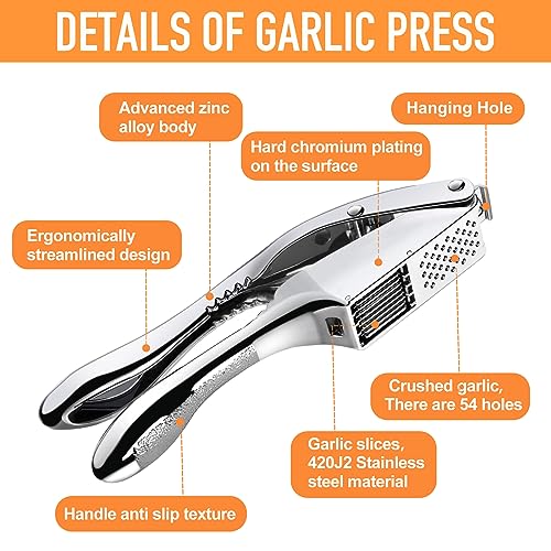 Garlic press 2 in 1 Garlic Press Stainless Steel,Effortlessly Crush, Slice, and Mince Garlic,with this Versatile Kitchen Tool - Perfect for Home Cooks and Professional Chefs Alike. (Silvery) - Image 5