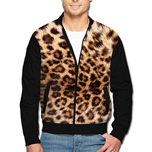 Cheetah Leopard Men's Classic Bomber Jacket Casual Lightweight Full-Zip Coat with Pockets Black