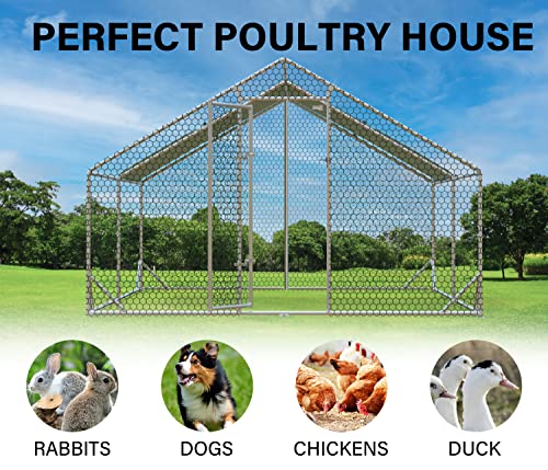 Large Metal Chicken Coop Run Pen Walk-In Chicken Coops Poultry Cage For Chickens Poultry Cage Rabbits Habitat Outdoor Chicken Coop With Waterproof Cover For Backyard Farm, Spire 9.84’Wx 13.1’L X 6.4’H #TOP2