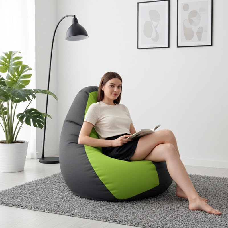 Image of Biggie Bean Bag 3XL Bean Bag Chair with Beans Filled-Perfect for Living Room,Bedroom,Study-Sale Design(Regular-Dark-Grey Pea-Green)-Faux Leather