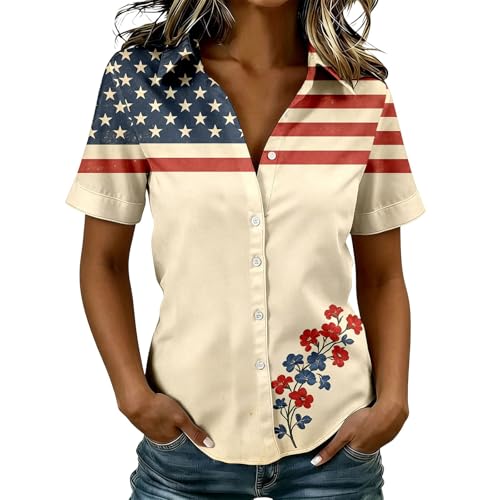 Chemise imprimée motif patriotique manches courtes une coupe décontractée unique
