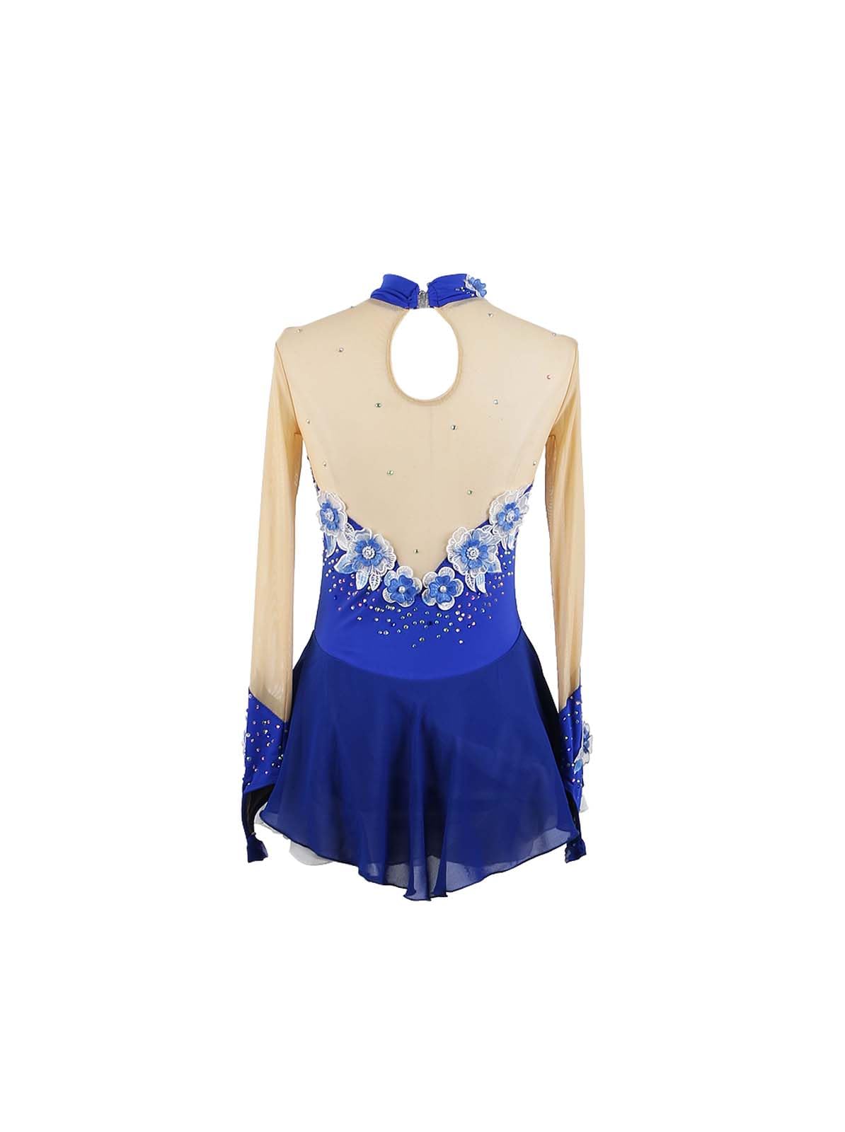 Vestito da Balletto per Bambina con Strass e Fiori, Abito da Pattinaggio Artistico a Maniche Lunghe