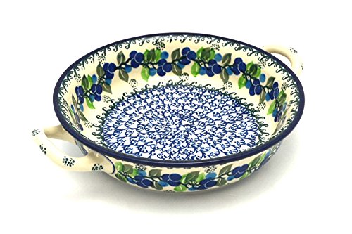 Polish Pottery Baker - Round with Handles - 8" - Blue Berries