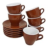 Cappuccino Tassen einfarbig braun, 6 Stück mit Unterteller Classic Made in Italy