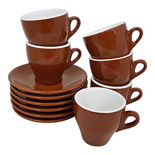 Cappuccino Tassen einfarbig braun, 6 Stück mit Unterteller Classic Made in Italy Cover