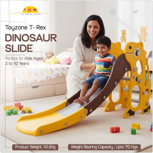 Image of Toyzone T- Rex Dinosaur Slide for Kids | Baby Play Slide | Indoor & Outdoor Kids Slider | Easy Assembly | Safe Rounded Design | BIS Certified | Made in India | Kids Slide for 2-10 Years, Upto 70 kgs