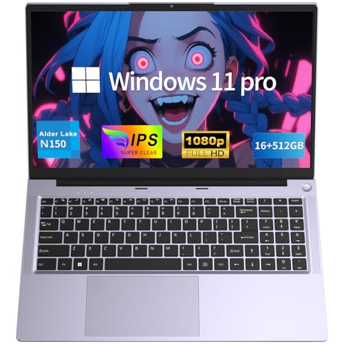 MOONFISH N150 15.6�C���`�m�[�g�p�\�R���A16GB DDR4 RAM�A512GB SATA SSD�AFHD 1920x1080 IPS�f�B�X�v���C�A�V���o�[�A�o�b�N���C�g�L�[�{�[�h�A�y��1.6kg15.6 FHD IPS���b�v�g�b�v�AN15