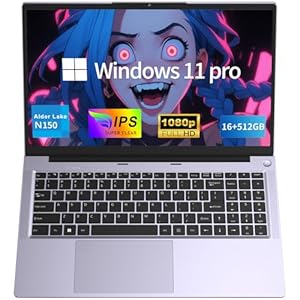MOONFISH Laptop N150 de 15.6 pulgadas, RAM DDR4 de 16 GB, SSD SATA de 512 GB, pantalla IPS FHD de 1920 x 1080, plateado, teclado retroiluminado, portátil ligero FHD IPS de 1.6 kg15.6 con procesador