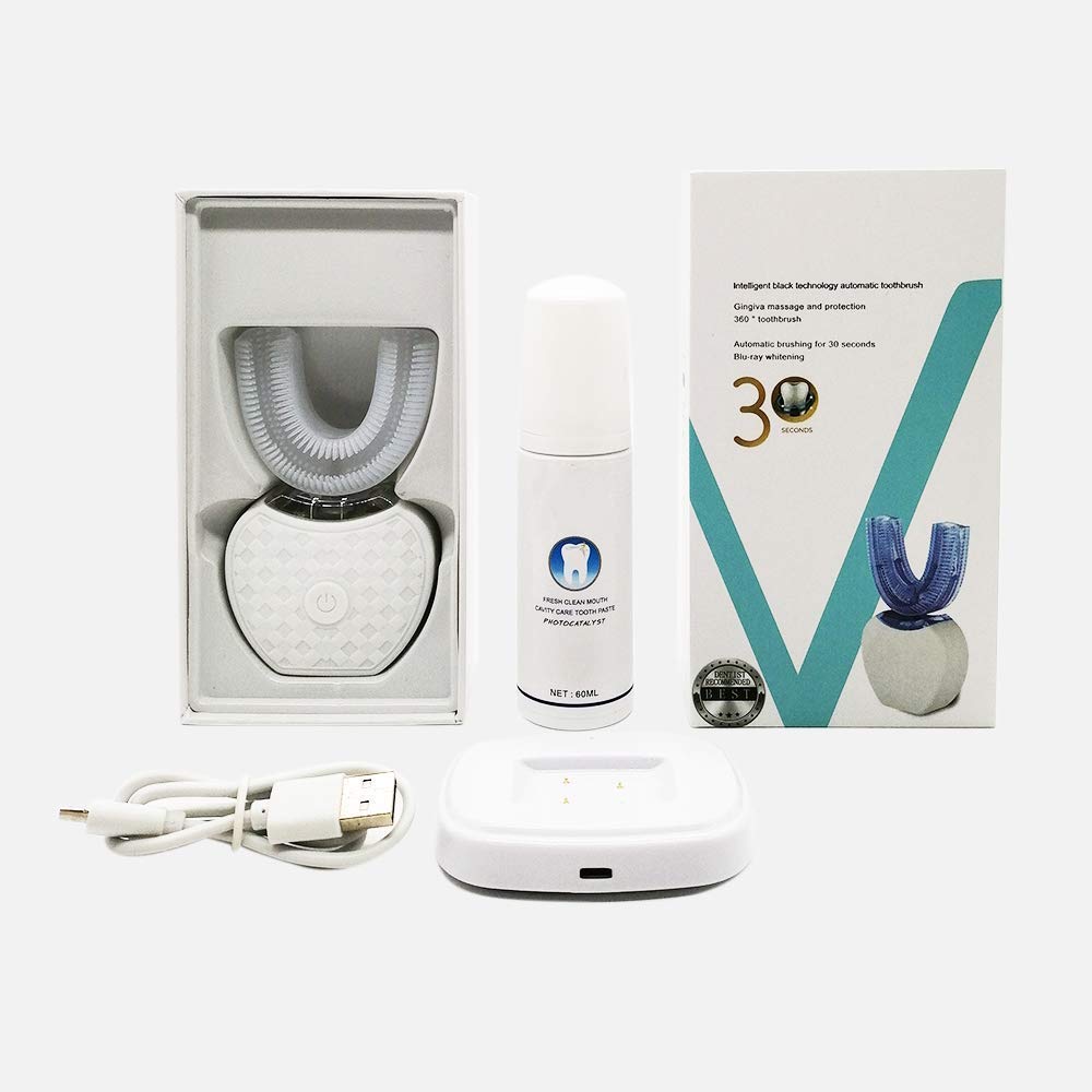Cepillo de Dientes Ultrasónico Automático, Cepillo de Dientes Eléctrico Ultrasónico 360° para Adultos (Blanco)