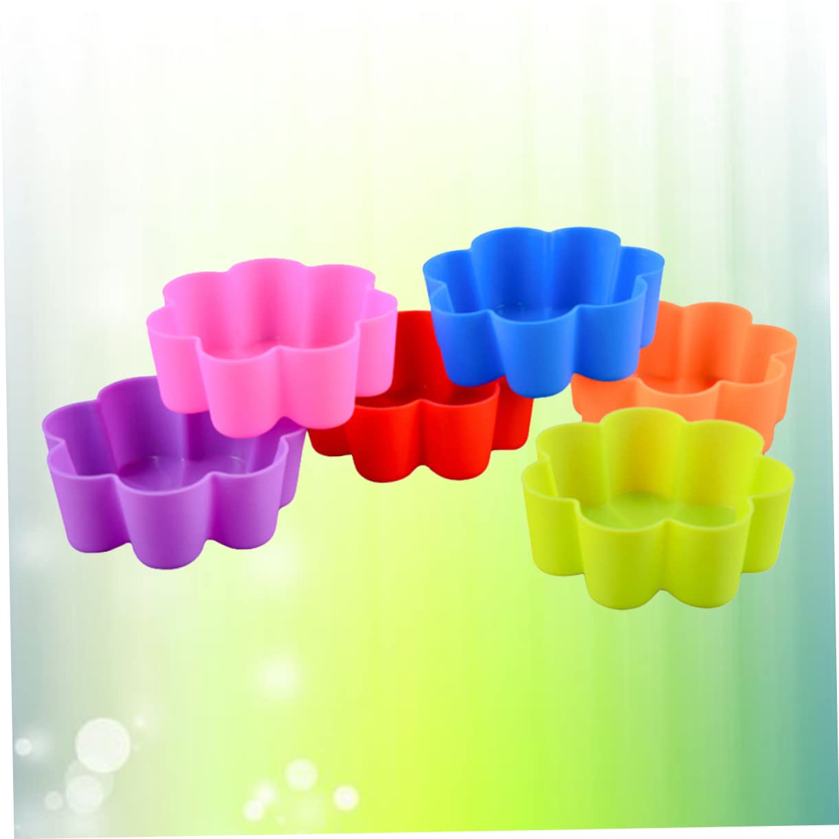 FELTECHELECTR 12pcs Reusable Silicone Baking Cups Flower Design Muffin Liners Non-stick Cupcake Molds Safe for Ovens Freezers for Desserts Puddings and More Random Colors