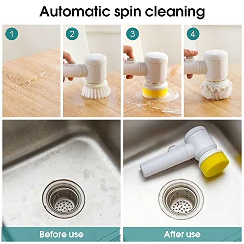 Household Electric Spin Scrubber Cordless Electric Cleaning Brush, Power Spinning Scrub Brush,Handheld Shower Cleaner Brush With 5 Replaceable Brush Heads For Kitchen/Bathroom/Wall #TOP3