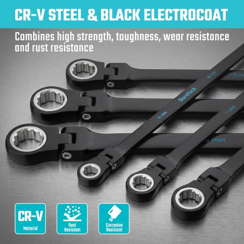 Image of DURATECH Extra Long Flex-Head Ratcheting Wrench Set, 6-Piece, Metric