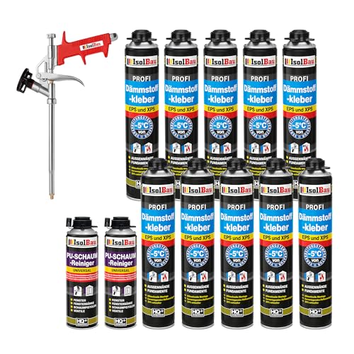 Isolbau B2 Dämmstoffkleber SET - 10 x 750 ml Perimeterkleber, 2 x PU-Schaum-Reiniger & 1x Schaumpistole für EPS & XPS-Platten - 1K PU-Klebeschaum für Fixieren und Dämmung Isolbau B2 Dämmstoffkleber SET - 10 x 750 ml Perimeterkleber, 2 x PU-Schaum-Reiniger & 1x Schaumpistole für EPS & XPS-Platten - 1K PU-Klebeschaum für Fixieren und Dämmung