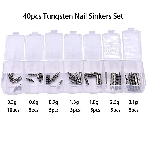Phad Fishing 40 Unidades por Caja de Pesas de tungsteno para Pescar lápices de uñas, Pesas para señuelos de Pesca Blandos, 40Pcs Tungsten Weights