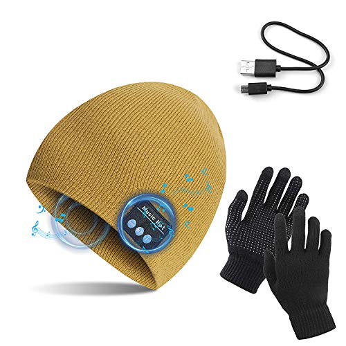 TAGVO Bluetooth V5.0 Beanie con Guanti Touchscreen Set, Inverno Caldo Lavorato a Maglia Senza Fili Bluetooth Cuffia Musica Cappello per Corsa Sci Escursionismo, Regalo di Natale