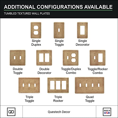 Questech Décor Double Rocker Light Switch Cover, 2-Gang Electrical Wall Plate, Double Switch Decorator Standard Size Gfci Receptacle Cover, Decorative Tumbled Texture, Noche #TOP4