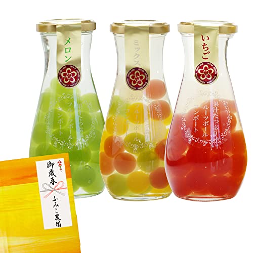 ふみこ農園 ギフト 果汁たっぷり フルーツゼリーボールコンポート3本セット(いちご、ミックス、メロン)<10591>(敬老の日)(kr)