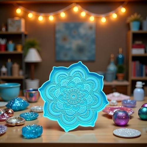Blue Epoxy Resin Silicone Molds - Epoxy Resin Mold Flower Tray Cup Mat Casting Silicone Mould DIY Crafts Home Decoration Making Tools Sculpture Supplies, 4.7x4.7x0.27inches Jewelry Casting Supplies