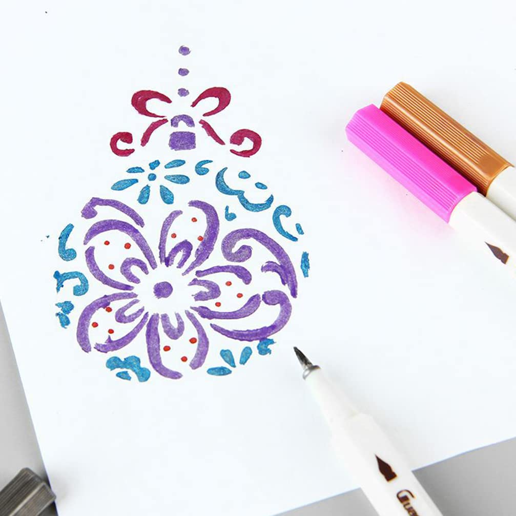 6Pcs Christmas Stencils and 12 PCS Washable Watercolor Pen Set for Painting on Wood,10.2 X 6.8 Inch Large Reusable Christmas Gnome Stencil for Christmas Decor Fabric Canvas Wall Painting Templates 2