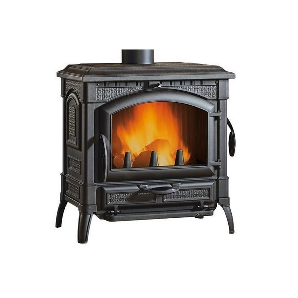 Nordica Stufa a Legna 'Isotta Evo' in Ghisa Smaltata con Porta Panoramica, Vetro Ceramico Resistente a 750°, Porta di Carico Laterale, Scarico Fumi Ø 150 Superiore/Posteriore, 77,5 x 66 x 79 cm