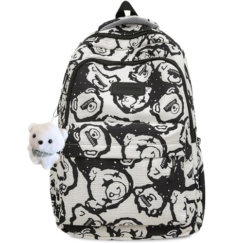 Kawaii Backpack with Cute Accessory 17.7 Inch Bookbags with Pendant Laptop Bag Casual Lightweight Travel Daypacks (Black)