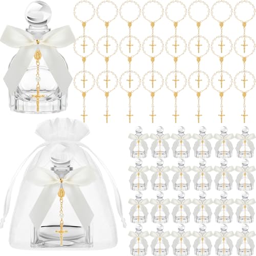 Bouteilles d'eau catholiques d'exception en verre et croix dorée pour invités