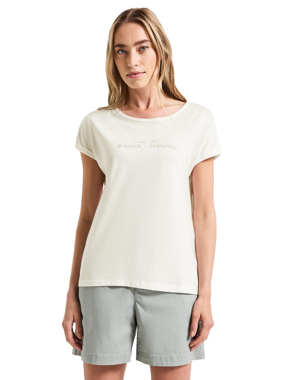 Street One Women's A323610 Basic Shirt with Print, Off White, 16