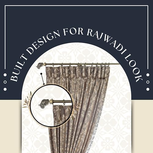 Image of GLOXY Rajwada Royal Hathi Curtain Brackets - Designer Curtain Rod Holder with 1-Inch B Type Rod Support - Antique Finish Curtain Holder - Wall Decoration Items for Hall and Home Decor (Pair of 3)