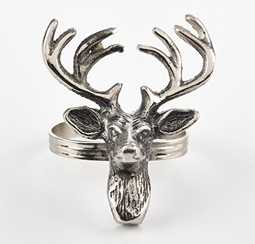 Fennco Styles Classic Holiday Reindeer Design Napkin Rings - Silver - Set of 4