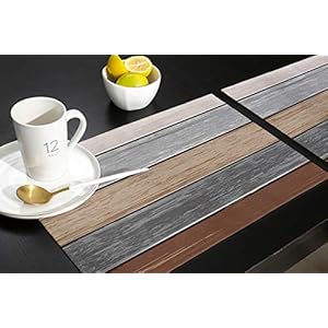 Vandarllin Placemats Set of 6, Retro Rustic Barn Wood Texture Polyester Stain Resistant Table Mats Washable Placemat Decoration for Kitchen Dining Table Ombre Ground Color Brown Grey Vandarllin Placemats Set of 6 Retro Rustic Barn Wood Texture Polyester Stain Resistant Table Mats Washable Placemat Decoration for Kitchen Dining Table Ombre Ground Color Brown Grey
