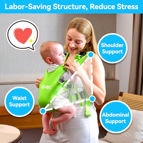 Image of Baby Carrier, Adjustable Baby Sling Support Infant Chest Holder with Drawstring Backpack for Newborn to Toddler 13-33 lbs Swimming Pool Beach Land (Green)