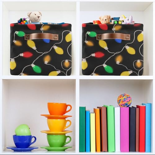Image of Aslsiy Storage Basket Christmas Lights (5) Nursery Bins Baby Box Canvas Clothes Shelf Basket Laundry Hampers 2 Pcs