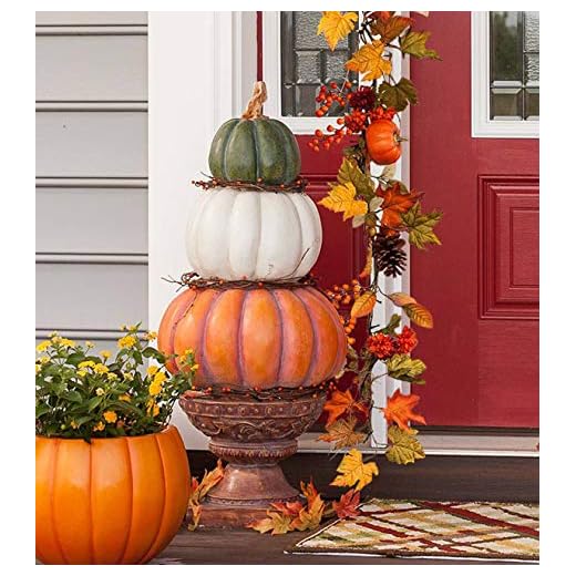 Plow & Hearth Pumpkin Stack Topiary with Urn - 15.25'' Dia. x 36.25''H