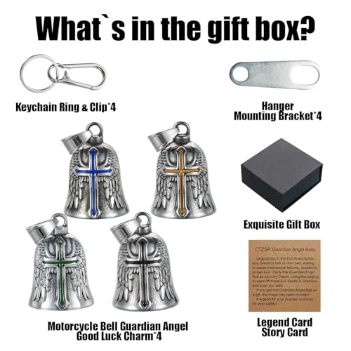 Image of Motorcycle Bell Guardian Angel Charm - Weather-resistant Good Luck Gremlin Bells With Gift Box, Legend Card, Keychain