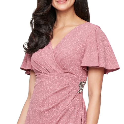 Image of S.L. Fashions Women's Long Empire Waist Mother of The Bride Dress with Side Ruffle & Surplice Neck (Petite and Regular Sizes)