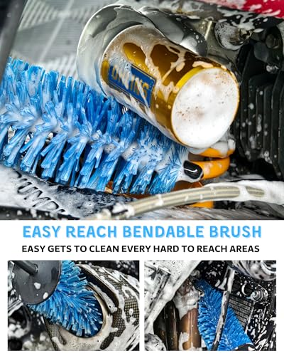 Motorcycle Cleaning Brush Kit 6 Pack, Easy Reach Brush, Chain Brush,Wool Wash Mitt, Stiff Tire Brush, Detailing Brush& Microfiber Towel for Motorcycle Mudguard, Rims,Exhaust, Frame Detailing Wash Kit