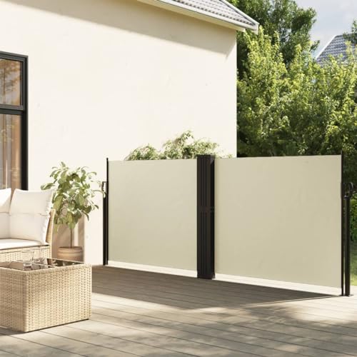 Store latéral extensible 140x1000 cm crème en polyester et acier