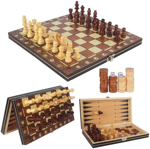Chess Game, 3-in-1 Magnetic Wooden Chess Game 29 x 29 cm, Chess S...