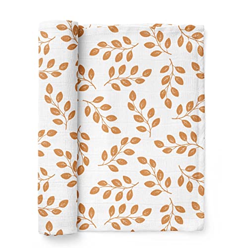 Image of Mini Wander Swaddles for Newborns Muslin Swaddle Blankets - Breathable Soft Gender Neutral Receiving Blanket Baby Essentials | 47 x 47 Cotton - Leaves (Amber)
