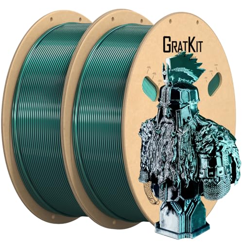 Image of Gratkit Silk Dual Color PLA Filament, Coextrusion PLA Filament 1.75mm, + /-0.03mm,2 * 1KG /Roll, Silk PLA Black & Green 2KG