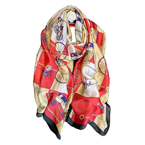 Fashion Scarves 100% Silk Felling Scarf Long Lightweight Sunscreen Shawls Wrap for Women Hair Scarves (Red Fashion), Red Fashion, L