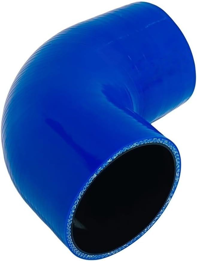 3” (76mm) ID 90 Deg Elbow Silicone Coupler Elbow, 4” (102mm) Long Leg for Turbo Intake Intercooler Hose, 4-Ply Reinforced with 2 T-Bolt Clamps, Blue