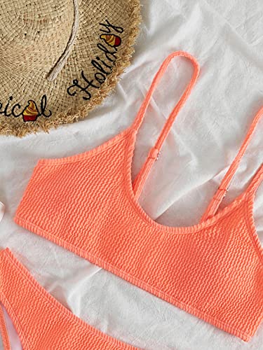 SOLY HUX Bikini Sets for Women Solid Textured Bikini Bathing Suits 2 Piece Swimsuit Solid Coral Orange M - Image 4