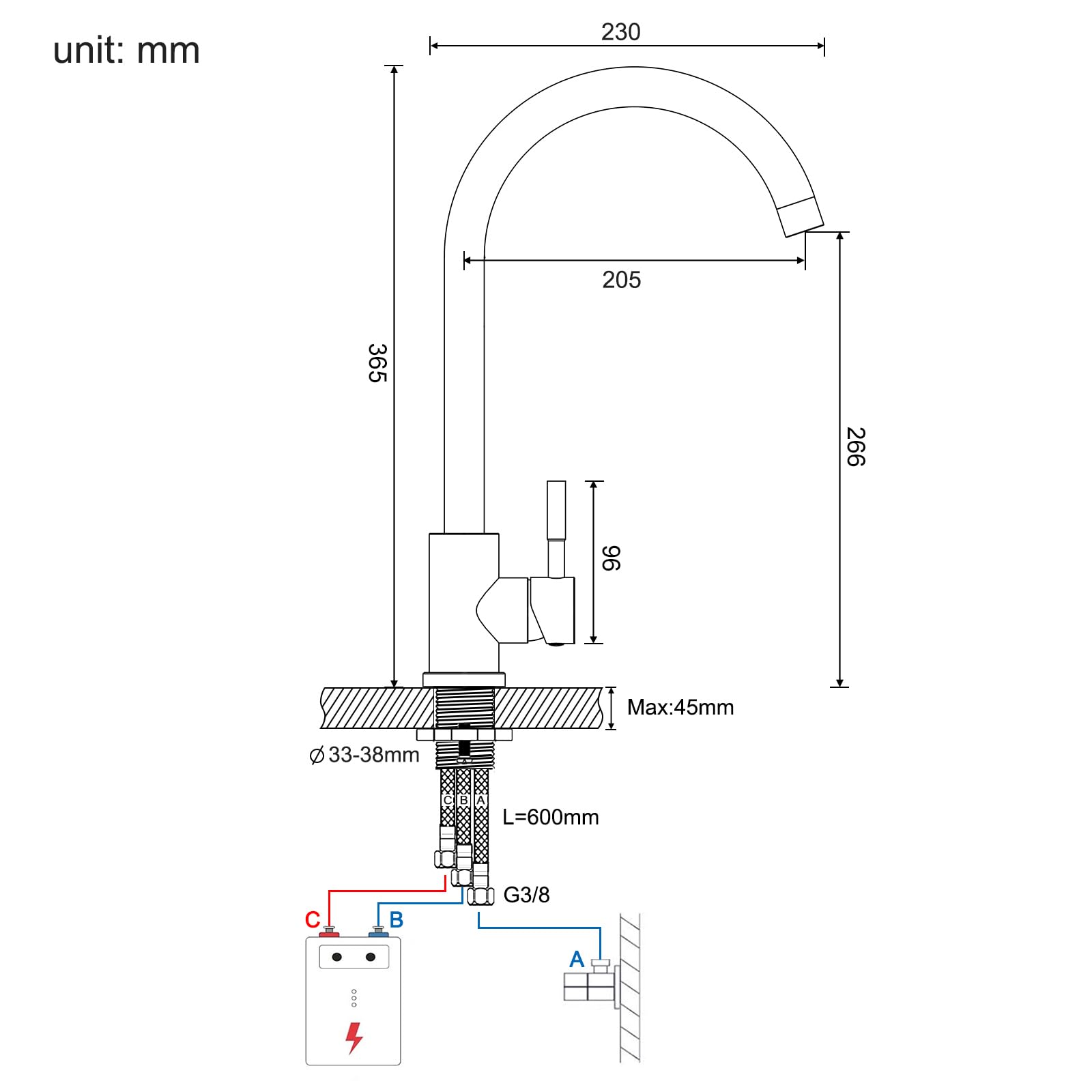 BONADE Niederdruckarmatur Küche 360° Drehbar Niederdruck Küchenarmatur aus SUS304 Edelstahl Küche Spültisch Armatur Wasserhahn Küche Spülbecken Einhebelmischer Mischbatterie, inkl. 3 Anschlüsse