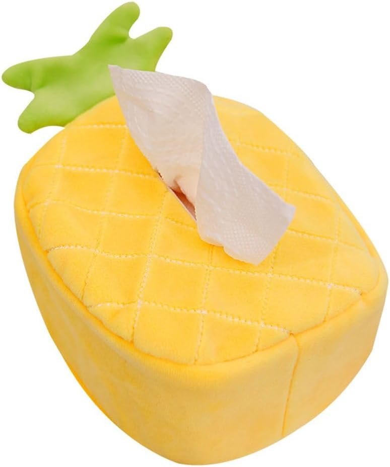 Pokinge 1Pcs Cute Car Tissue Box Creative Plush Pineapple Tissue Holder Cartoon Pineapple Tissue Case Portable Car Armrest Drawer Tissue Paper Box