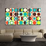 wall26 - 3 Piece Canvas Wall Art - Vector - Geometric Abstract Seamless Pattern. Retro 60s Style and Colors - Modern Home Art Stretched and Framed Ready to Hang - 16'x24'x3 Panels