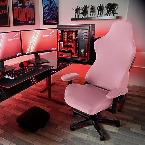 Image of SARAFLORA 2 Pack Gaming Chair Cover, Stretchable Computer Cover Removable Office for Armchair, Swivel Chair, Boss Spandex Slipcovers, Pink (BGYT-M2-Brown)