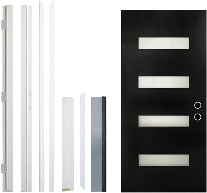 Premium Fiberglass Entry Door with Frosted Glass Panel, Contemporary Design for Front Porch or Main Entrance (Black + Fiberglass + Fiberglass-2)