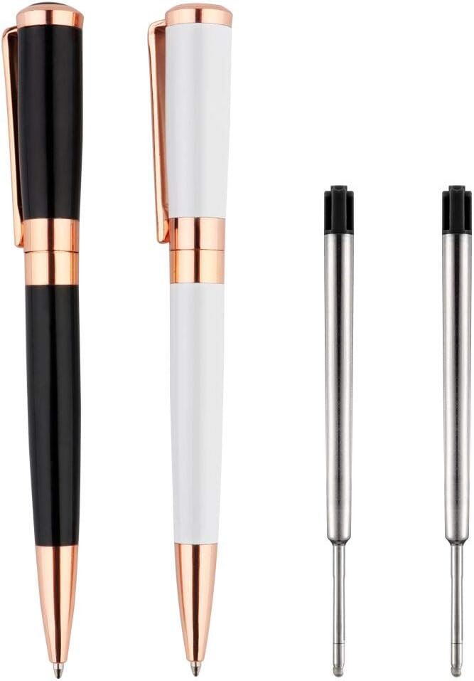 Ballpoint Pen, Rose Gold Pens Medium Point 1.0mm Black Ink Metal Barrel 2-Count Gift Pen with Plastic Case