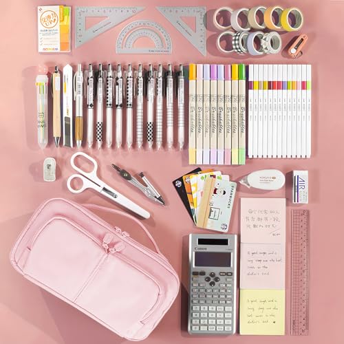 Image of Pink Pencil Case Large Capacity Pencil Pouch Pen Bag with Handle, Portable Pencil Case Pencil Bags with Zipper Student Stationery Bag for Girls and Boys Teen Adults Men Women (Pink)